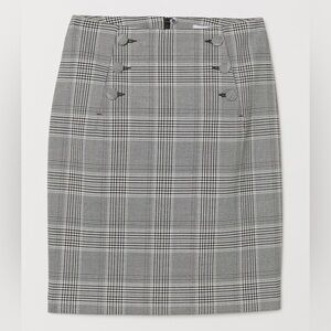 H&M Black and White Plaid Mini Skirt with Buttons Zip-Up SZ 8
